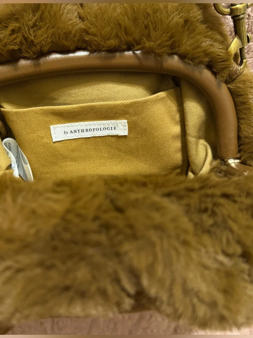 By Anthropologie Brown Faux Fur Clutch Crossbody Bag